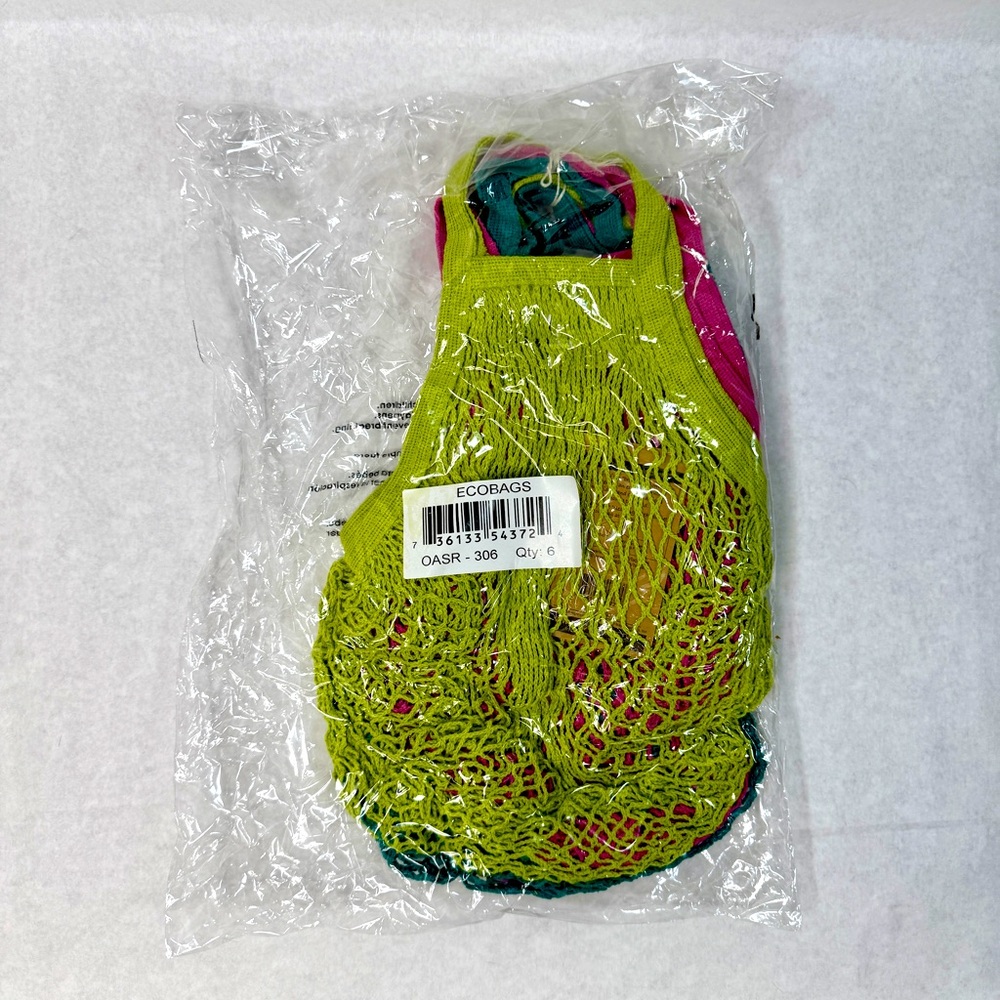 ECO BAGS Set of 6 Organic Classic String Shopping Bag - Fuchsia, Lime, Teal